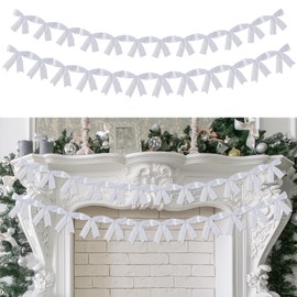 WJXCYGG 2 Pcs Bow Garland 6.9Ft Bow Garland Banner Silk Bow Hanging Banner for Baby Shower Decor Coquette Bachelorette Birthday Party Photobooth Backdrop (White)
