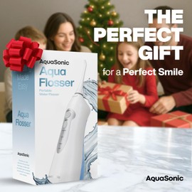 AquaSonic Aqua Flosser PRO - Rechargeable Cordless Water Flosser for Teeth, Gums & Tongue - Modern Design, 300ml Large Tank, 6 Jet Tips with Deluxe Tongue Nozzle, 3 Modes, Waterproof Optic White