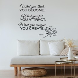 BATTOO Yoga Gym Wall Decals Quote What You Think You Become. What you feel You Attract. What you imagine You Create. - Buddha Decor Inspirational Vinyl Decal Sticker Home Office Art Mural(22"WX19.5"H)