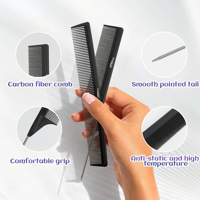 Professional Black Carbon Fiber Hair Cutting Comb，Fine Tooth Hair Barber