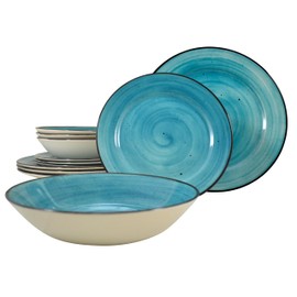 Tudor Royal 12-Piece Porcelain Round Dinnerware Set, Service for 4, COSMICSTONE Design, Plates Bowls Dishes, Premium Quality Tableware, Unique Pattern, Glossy