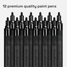ARTISTRO 12 bolígrafos de pintura negra para pintura roca, piedra, cerámica, vidrio, madera, tela, álbumes de recortes, manualidades, suministros de a