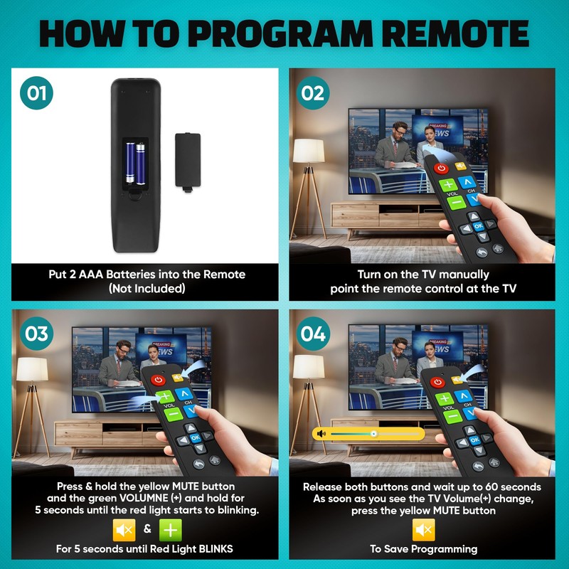 EZclicker Big Button Universal TV Remote (Black) Simple Easy to