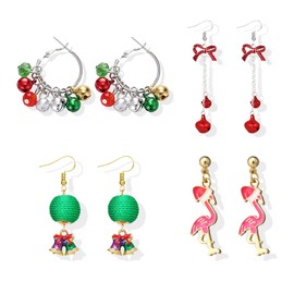 choice of all 4 Pairs Christmas Earrings for Women - Christmas Bell Snowflake Tree Flamingo Drop Dangle Earrings Gifts for Girls (Candy-C)