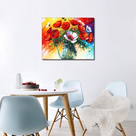 TISHIRON Colourful Poppy Painting by Numbers Red Flowers Oil Painting by Numbers for Adults Beginners DIY Animal Oil Painting Kit for Adults with Brush and Acrylic Pigment Crafts Wall Decor 16 x 20 cm