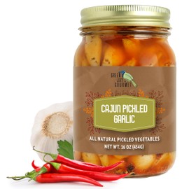 Green Jay Gourmet Cajun Pickled Garlic Cloves in a Jar - Fresh Garlic Bulbs for Cooking - Natural Ingredients - Freshly Made - Subtly Infused, Pre-Prepared - 16 Ounce Jar