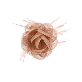 Zac's Alter Ego Nude Pink Rose Net Fascinator with Feathers on Clip & Brooch Pin