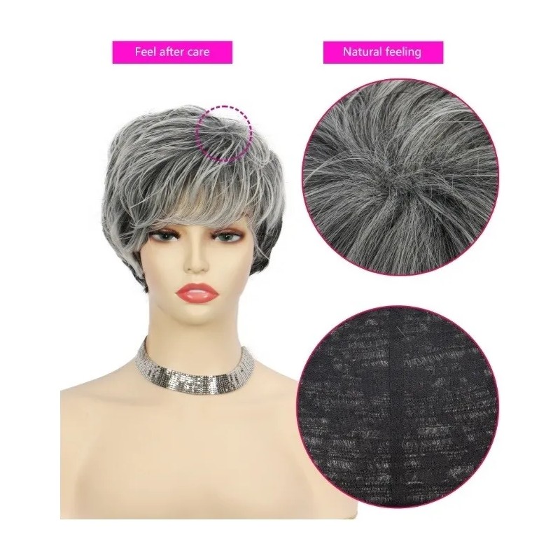 Jf Pelucas For Mujer Corto Pelo Gris Cabello Natural