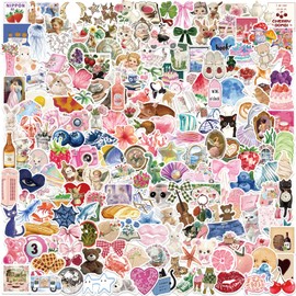 200PCS Pink Aesthetics Stickers, Girly Cute Coquette Vinyl Waterproof Stickers Pack for Luggage Scrapbook Skateboard Guitar Water Bottle, Gift for Teens Kids Girls