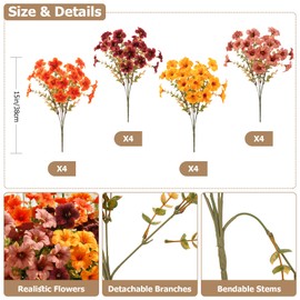BlueCloudy 16 Bundles Autumn Flowers Artificial Autumnal Silk Faux Flower