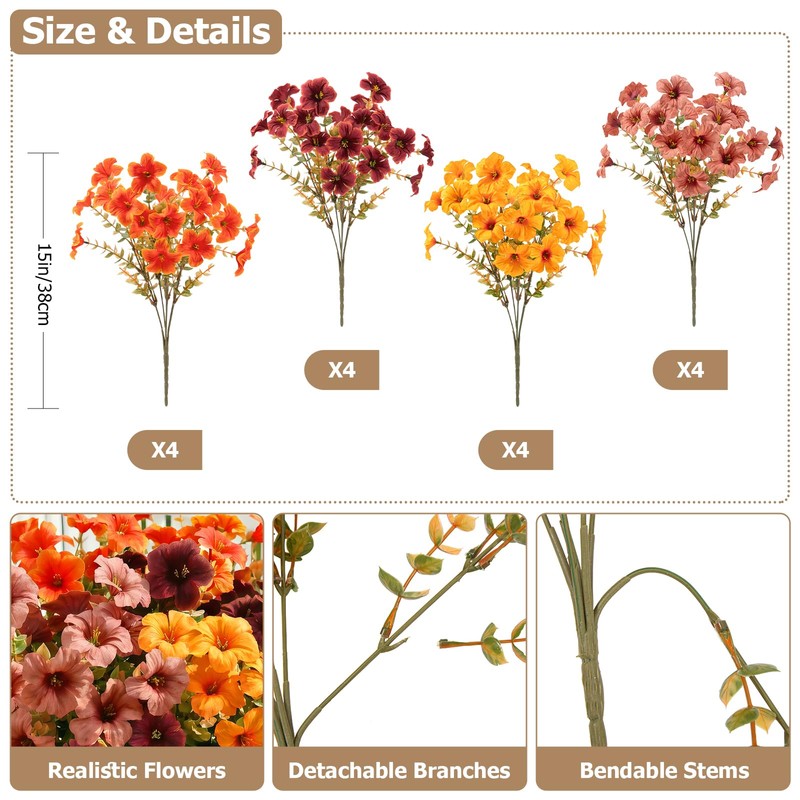 BlueCloudy 16 Bundles Autumn Flowers Artificial Autumnal Silk Faux Flower