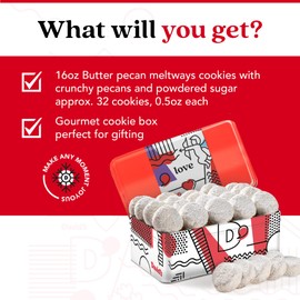 David's Cookies Butter Pecan Meltaways Sweet Sampler in Love Tin - 16oz Butter Cookies with Crunchy Pecans, Soft, And Melt In Your Mouth Flavorful Cookies - Delicious Gourmet Gift For All
