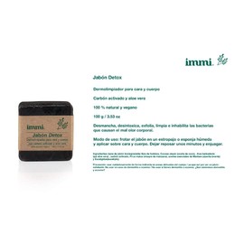 Jabón Detox 100% Orgánico Natural Dermolimpiador con Carbón Activado Y Aloe Vera marca IMMI