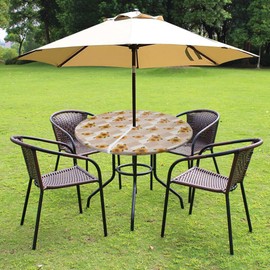 Xikaywnt Round Vinyl Tablecloth with Zipper and Umbrella Hole, 100% Waterproof Wipe Clean Fitted PVC Table Cover for Outdoor, Picnic and Patio, 45" - 56", Sunflower