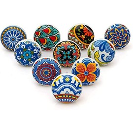 KPAVIR Handmade Set of 10 Ceramic Drawer Knobs for Home, Kitchen, Bathroom or Office | Comes with Bolts, Washer (Multicolor)