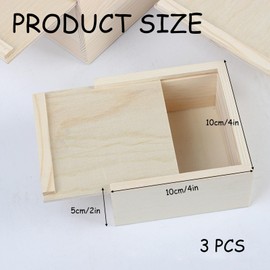 Wzttdm 3 PCS Blank Natural Wood Box Case Container, Unfinished Wood Storage Box with Slide Lid, Small Square Wooden Box for Jewelry Storag, DIY Craft, Home Storage, Desktop Bead Organizer (4x4x2in)