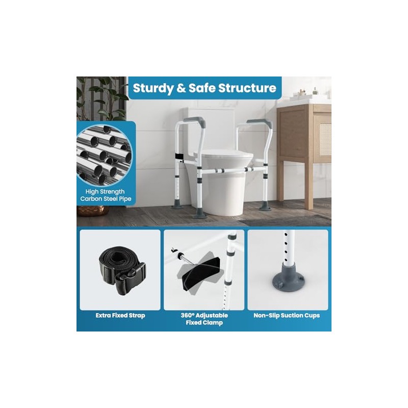COSTWAY Foldable Toilet Safety Frame, Height & Width Adjustable Toilet