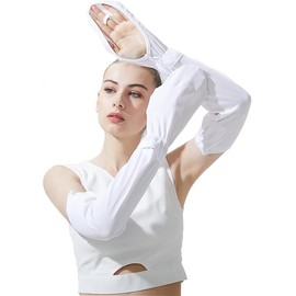 White Driving Fingerless Sun Sleeves Adjustable Arm Sleeve with Gloves UV Protection Cooling Arm Cover for Gardening