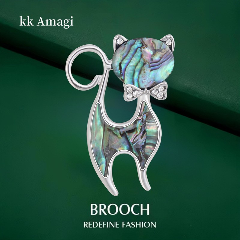 Fashion Temperament Natural Abalone Shell Cat Brooch for Women Corsage
