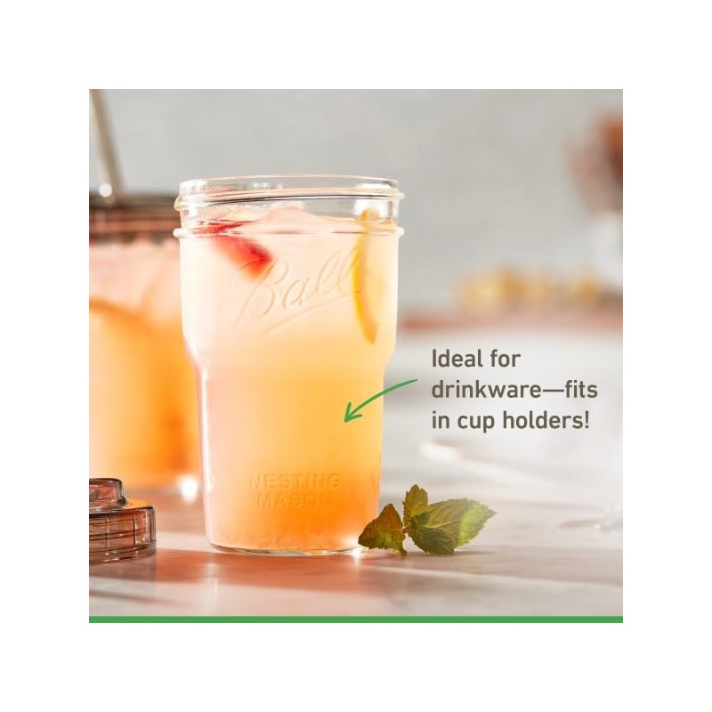 Ball Glass Nesting Mason Jars, Wide Mouth, Pint Size, 16