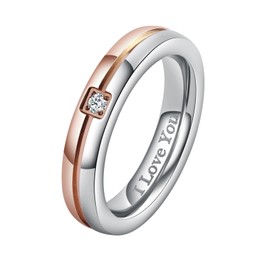 AMDXD Jewellery Pair of Stainless Steel Rings Elegant Women's Rings & Men's Rings with Engraving I Love You, Engagement Rings Stainless Steel Rings Wedding Rings Band Rings 4 mm (Price for 1), Rose