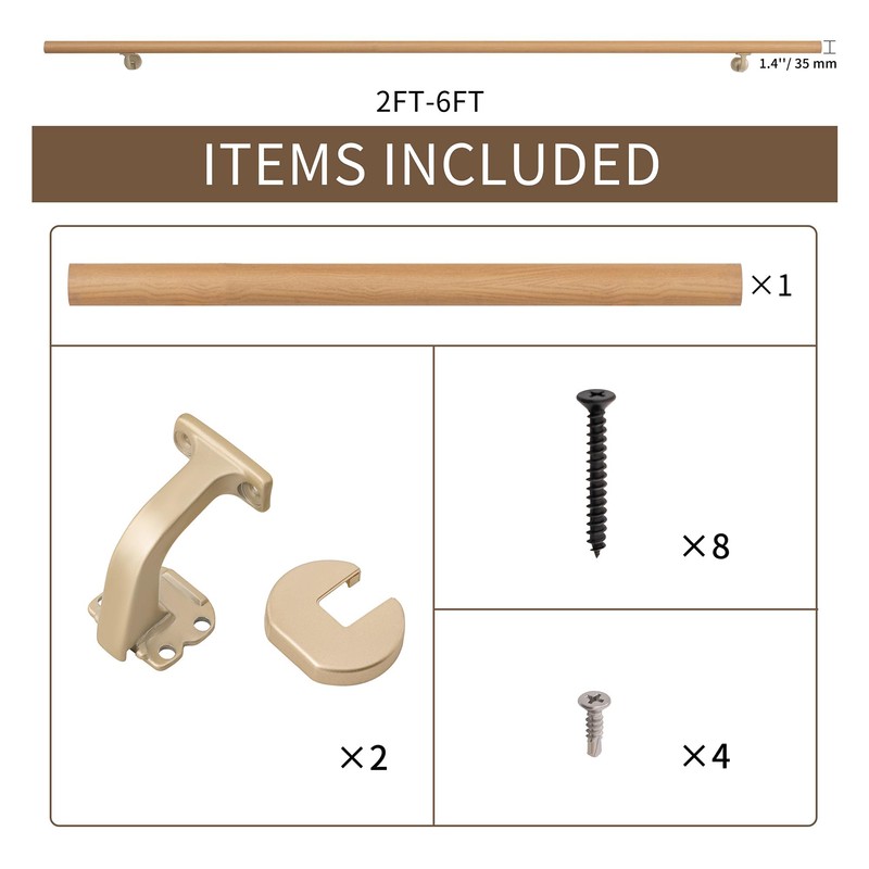 3 FT Handrails for indoor&outdoor stairs,deck,slope,Modern Aluminum Handrail Set, Wall-Mounted