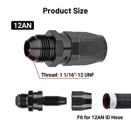 EVIL ENERGY 12AN Male Hose End Fitting for CPE Fuel Hose, Aluminum Straight Black