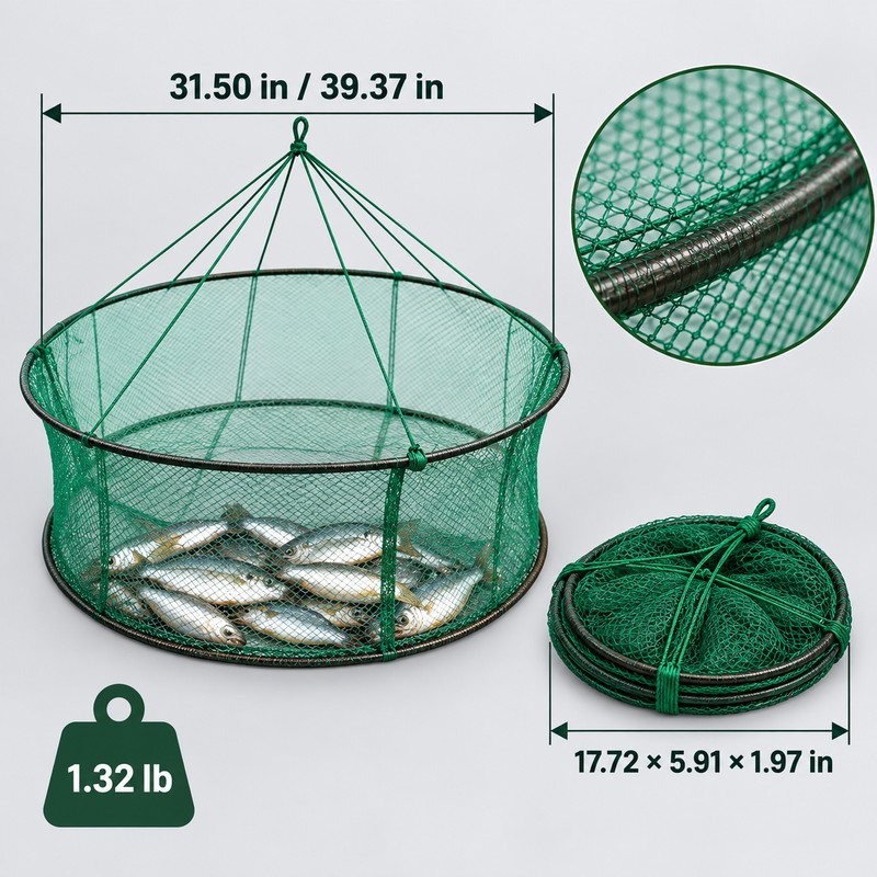 New Foldable Fishing Net 80/100cm, Hand Cast Fishing Cage with