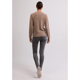 CASH-MERE.CH 100% Organic Cashmere Women's Crew Neck Sweater | Jumper (Brown/Light Taupe, S)