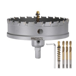 HARFINGTON Carbide Hole Saw Kit 124mm (4-7/8") Metal Hole Cutter Set with 5pcs Center Drill Bits Springs 1pcs Wrench for Stainless Steel Copper Iron Aluminum