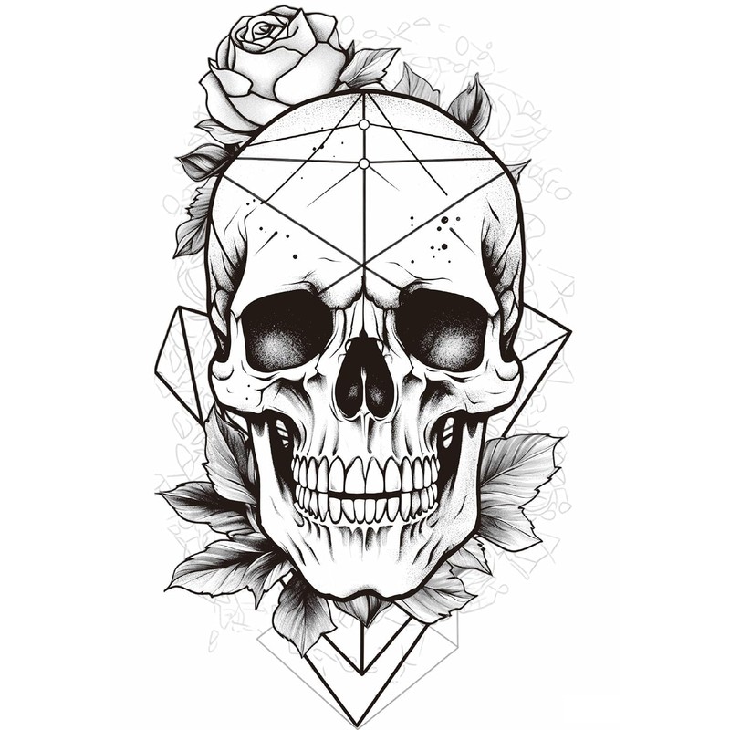 2 Sheets Temporary Skull Tattoo Biker Tattoo Fake Tattoo J506