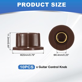 sourcing map 10pcs Brown Guitar Effect Pedal Knob, 7/16" Plastic Brass Insert Electric Guitar Knobs for Amplifier Guitar Bass Volume Control