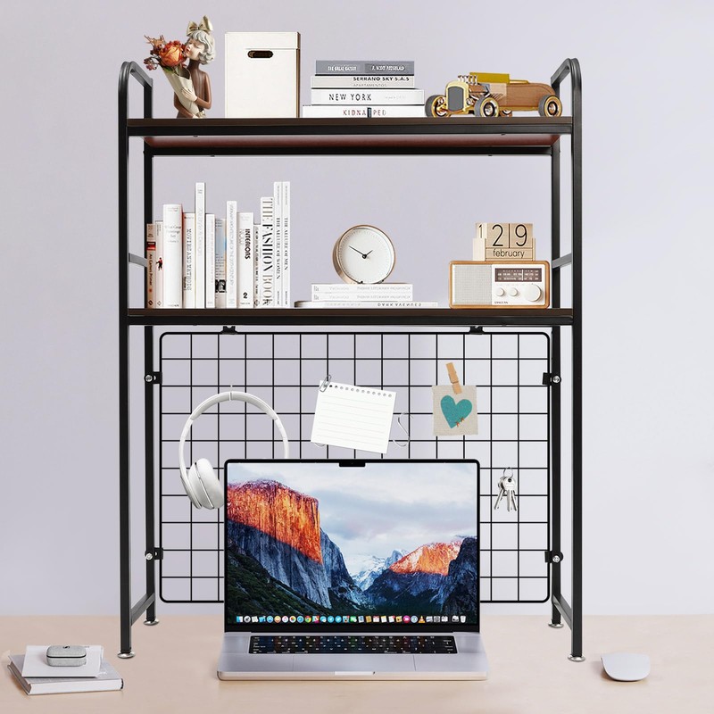 BENTFL Computer Desktop Bookcase, 2-Tier Desk Hutch, Multipurpose Countertop Storage