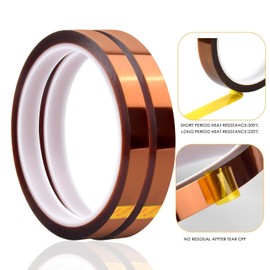 Granvoo 4 Rolls 10 mm x 30 m Heat Resistant Tape, Polyimide Kapton Tape, High Temperature Tape, High Temperature Tape, High Temp Electronics Insulation Tape for 3D Printing Sublimation Soldering