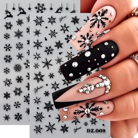 Christmas Snowflake Nail Art Stickers Decals Winter Snowflake Nail Decals with Crystal 4PCS Black Snowflake Xmas Nail Art Design Diamond Christmas Nail Stickers for Winter Holiday Manicure Decorations