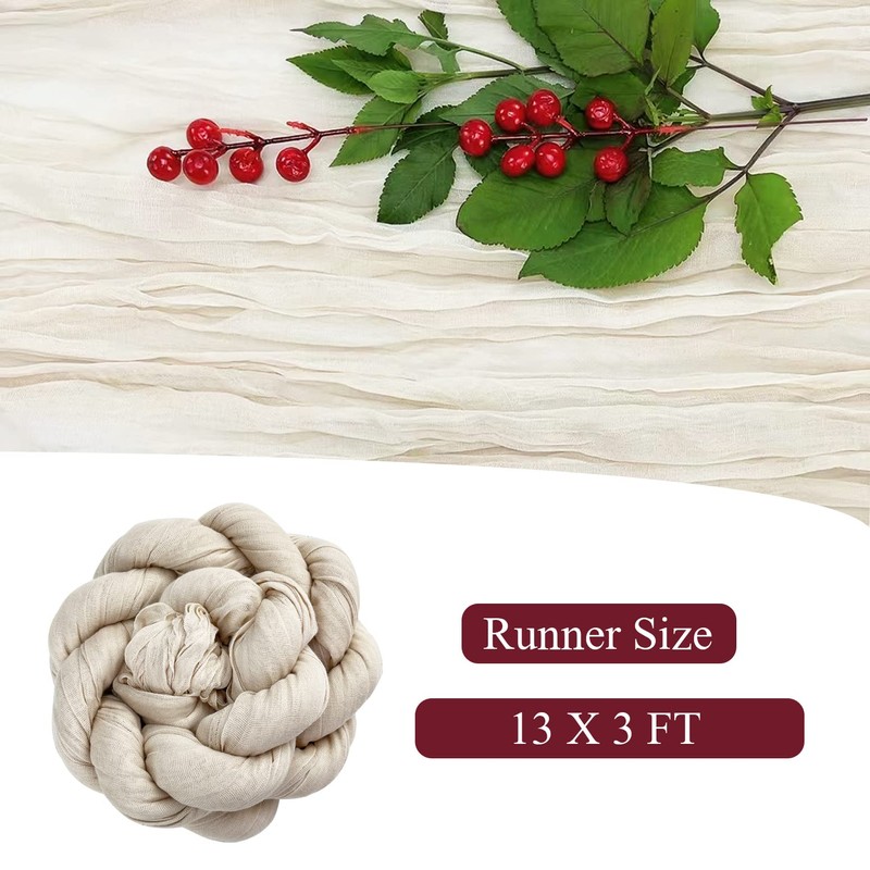 Beige Cheesecloth Table Runner 35 x 157 Inch Gauze Cheese