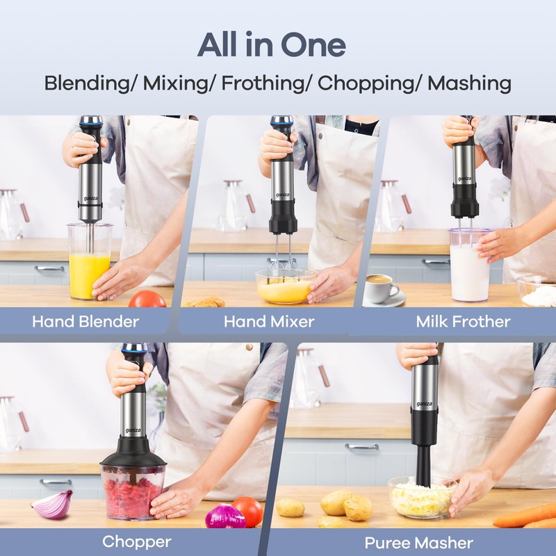 Ganiza Immersion Blender, 6 in 1 Hand Blender Stainless Steel