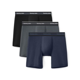 Tommy John Men's Comfort Micro Boxer Brief Underwear - 6" 3-Pack, Brushed Microfiber, 4-Way Stretch & Stay-Put Waistband (Black/Turbulence/Dress, Large)