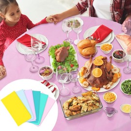 Ganeen 12 Pcs Round Pastel Color Tablecloths Plastic Colorful Tablecloths Plastic Disposable 84 Inch Table Cover Pastel Party Decorations for Christmas Wedding Birthday Party