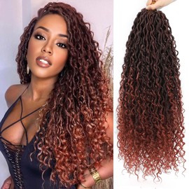Burgundy Goddess Locs Crochet Hair 24 Inch 8 Packs Natural Looking, Boho River Goddess Crochet Braiding Hair Trendy & Edgy Faux Locs Crochet Hair Fashion for Women (#T350)