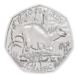 CrawleyCoins 2024 Dino – 02 Stegosaurus Dinosaur 50p Brilliant Uncirculated Coin in Mint Pack