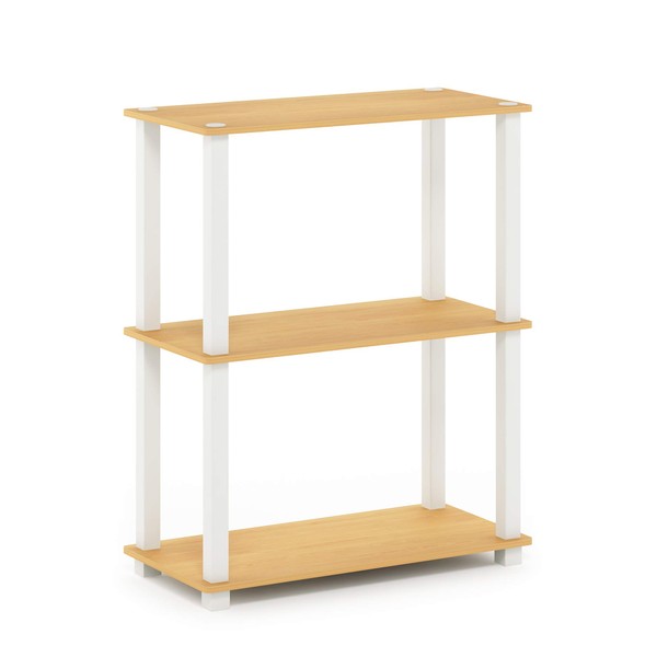 Furinno Turn-S-Tube 3-Tier Compact Multipurpose Shelf Display Rack, Square, Beech/White,