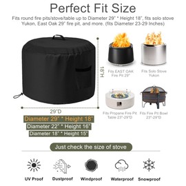 Smokeless Fire Pit Cover Round Outdoor, Falezern Large Stove Bonfire Shelter Cover Waterproof and Windproof, Stove Shelter Cover Compatible with Solo Stove Yukon and more. 29"D X 18"H (L)