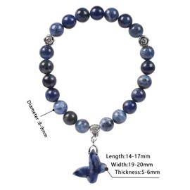 KYEYGWO Natural Sodalite Crystal Butterfly Bracelet for Women, Lucky Charm Stone Beaded Bracelets 8mm Wrist Birthstone Jewellery