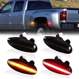 DERMOKA LED Dually Bed Fender Side Marker Lights For 2001-2014 Chevy Silverado GMC Sierra 2500HD 3500HD Smoked Len (Amber Red)