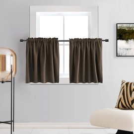 DONREN - Cortinas de oscurecimiento de habitación para ventanas pequeñas, cortinas de cenefa café para café con bolsillo para barra (30 x 36 pulgadas de largo, 2 paneles)