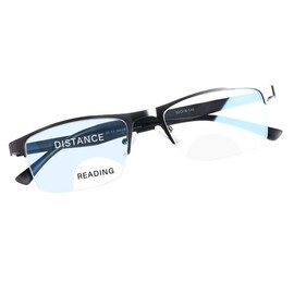 FONHCOO Bifocal Reading Glasses for Women Men, Metal Half Frame No Line Blue Light Blocking Readers Anti UV/Glare/Eyestrain (Grey 3.0)