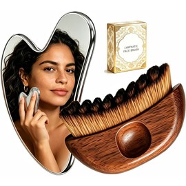 Guibell Set Cepillo Drenaje Linfático y Gua Sha Facial y Corporal Marrón Favorece la circulación,alivia la hinchazón,ideal para masaje facial,cervical y corporal en tu rutina de belleza