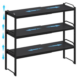25.5 Inches 3 Pack Expandable Cabinet Shelves, Stackable Shelf Organizer for Kitchen Cabinet Countertop Storage, Adjustable Counter Cupboard Pantry Organizer Shelf Rack Stand Riser, Black