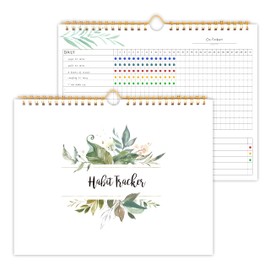 Habit Tracker Calendar- 12 Months Undated Daily Weekly & Monthly Period Habit Tracker Journal, Greenery Floral, Spiral Binding with Writable Goals Habits Track and Self Care Office Supplies. 8"x10"